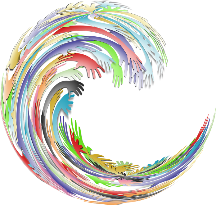 Vague de mains colorés